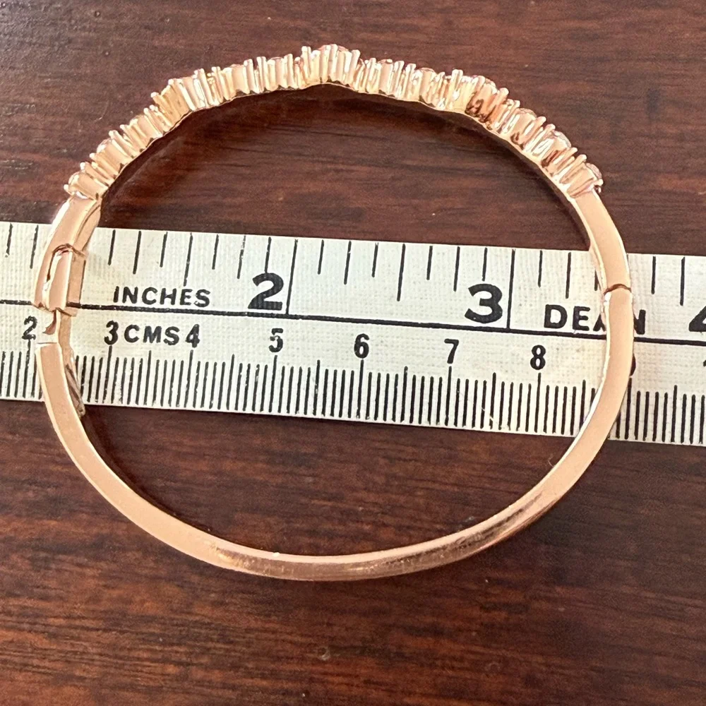 Givenchy Crystal Glass Diamond Rose Tone Gold Hinged Bangle Bracelet - Picture 4 of 6